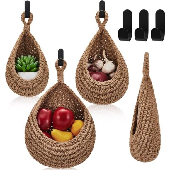 Hanging Wall Basket Teardrop Hanging Baskets Onion Basket Coat Bohemian Storage - Picture 1 of 7